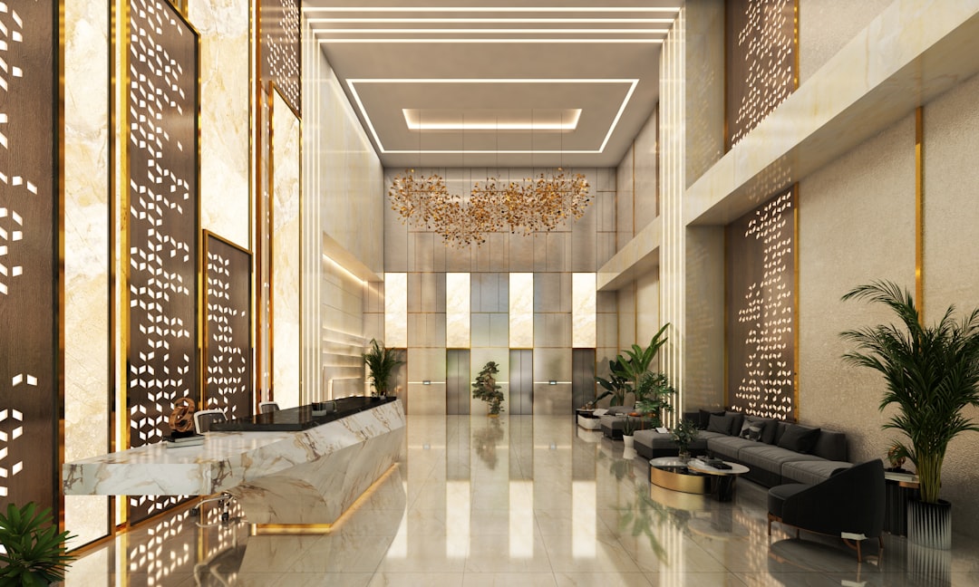 Elegant marble lobby with gold accents